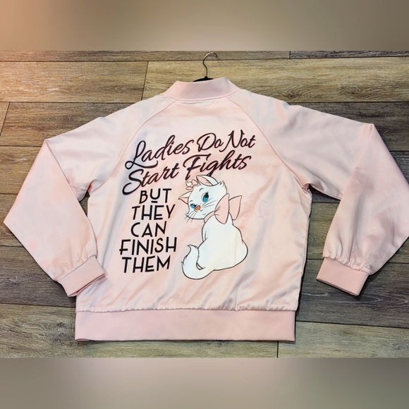 Disney Cakeworthy Marie Pink Bomber Jacket with Cat Graphic and Quote Size Xl - Picture 1 of 5
